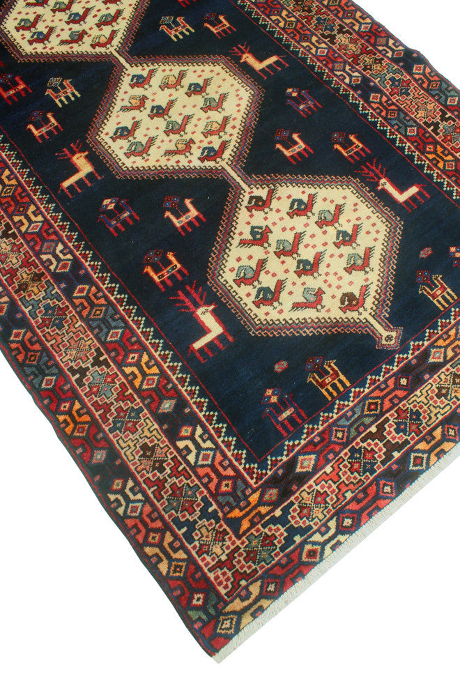 Fine Vintage Distressed Selin Navy/Ivory Runner, 4'0 x 9'8