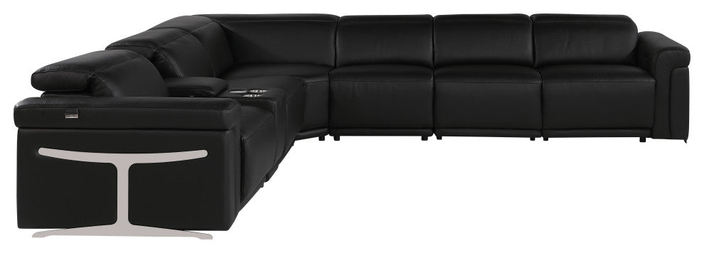Giovanni 7-Piece 3-Power Reclining Italian Leather Sectional, Black