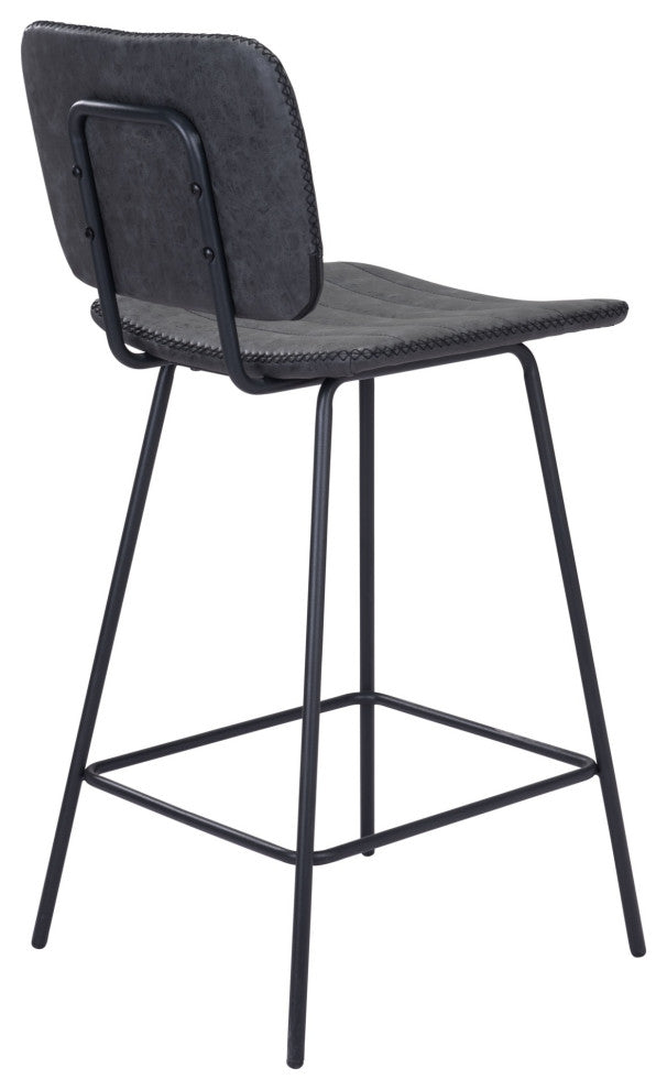 Counter Stool Chair, Set of 2, Faux Vinyl Leather, Steel, Vintage Black, Cafe