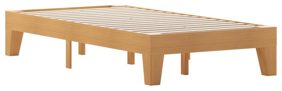 Evelyn Wood Platform Bed with Wooden Support Slats, No Box Spring Required, Natural, Twin