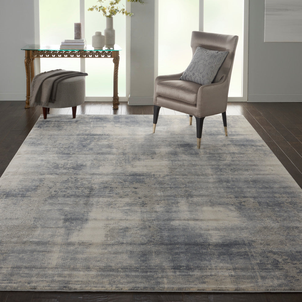 Nourison Rustic Textures 7'10" Round Blue/Ivory Modern Indoor Area Rug