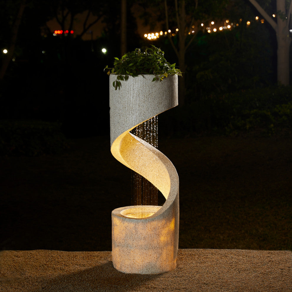 Faux Terrazzo Spiral Shaped Polyresin Fountain