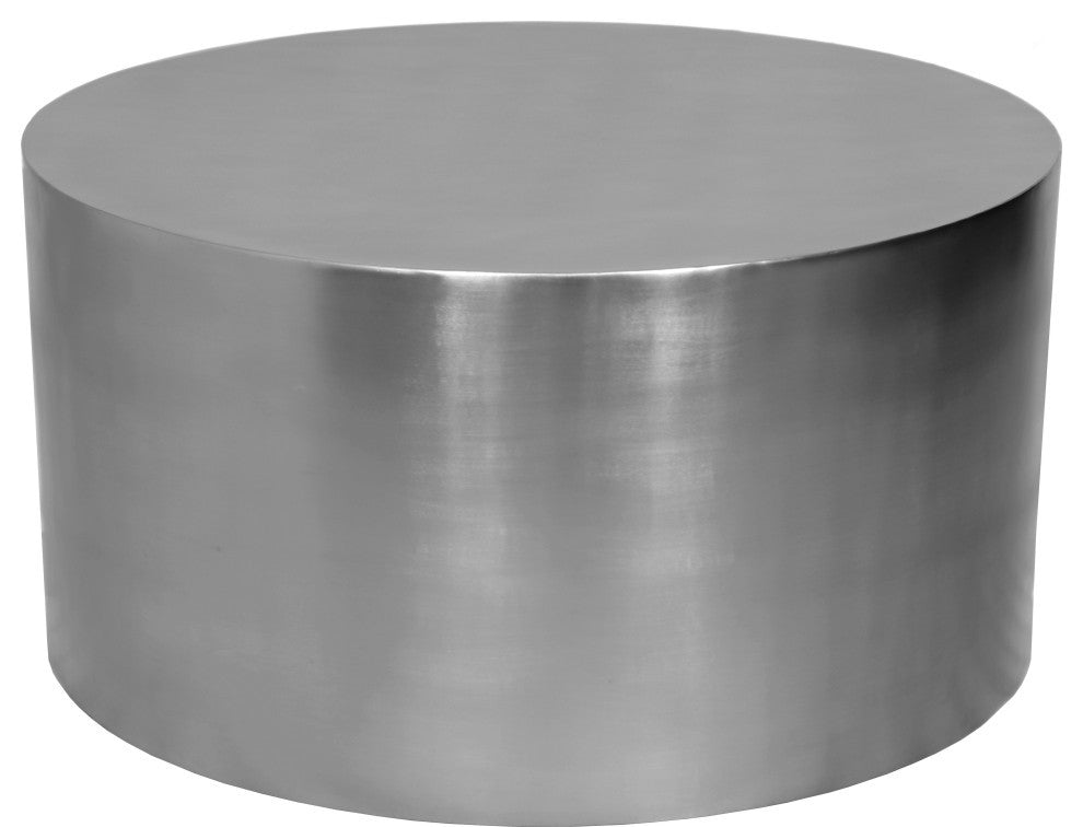 Cylinder Round Durable Metal Coffee Table, Brushed Chrome