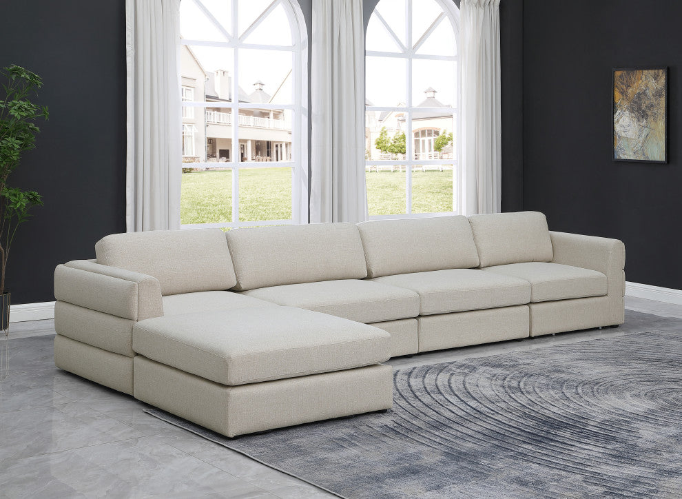 Beckham Linen Textured Fabric 5-Piece Modular L-Shaped Sectional, Beige