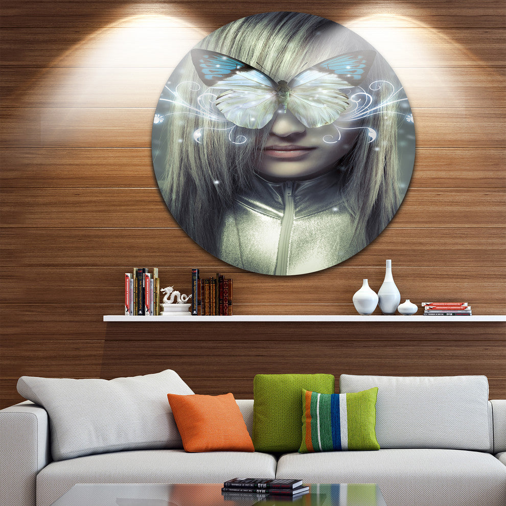 Serious Young Blonde, Portrait Digital Art Disc Metal Wall Art, 11"