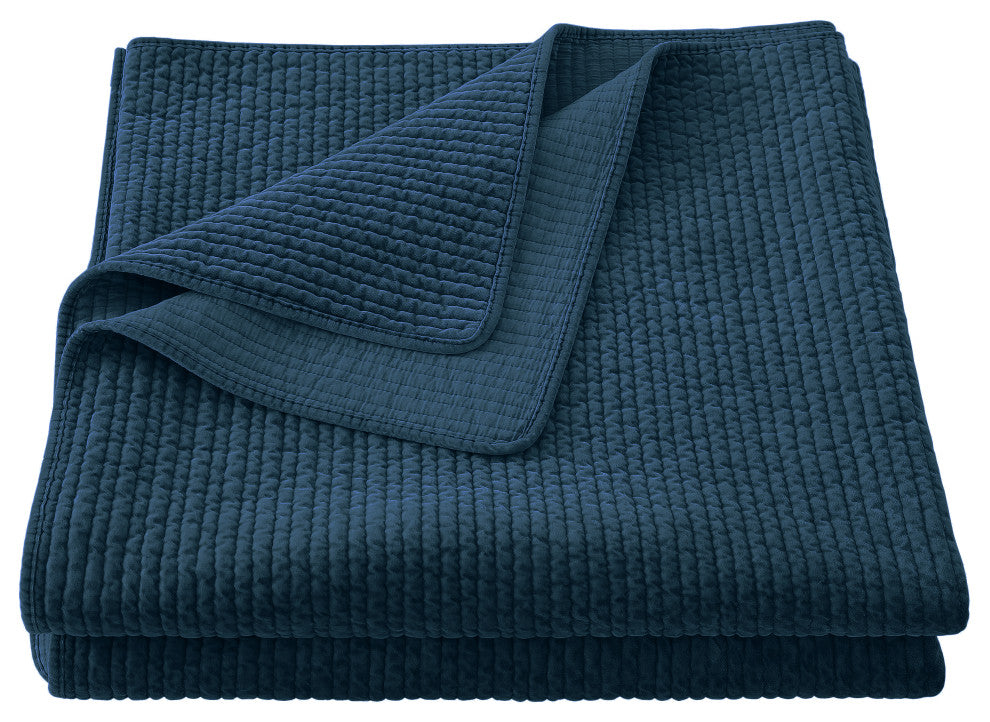 Stonewashed Cotton Velvet Quilt, King, Deep Blue, 1 Piece