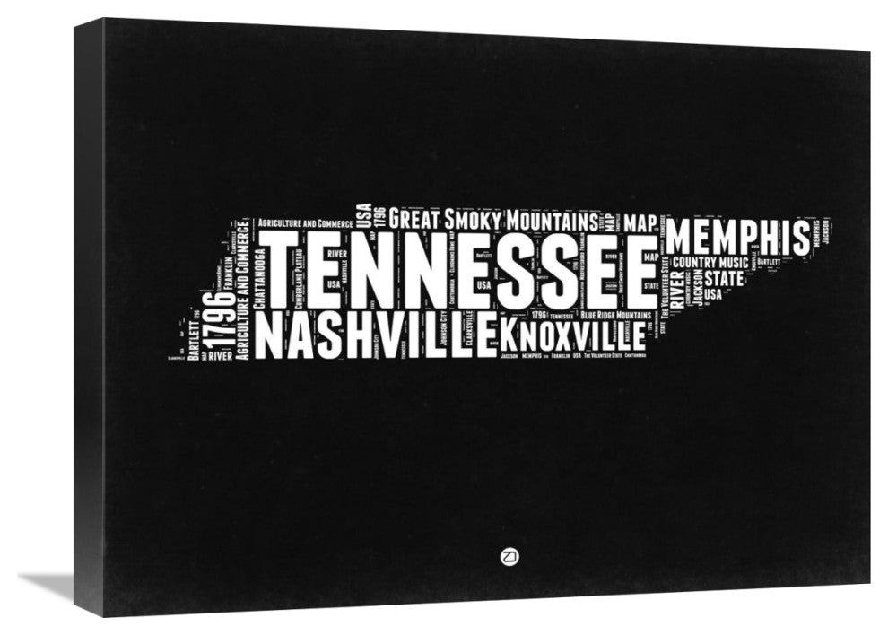 "Tennessee Black and White Map" Fine Art Print