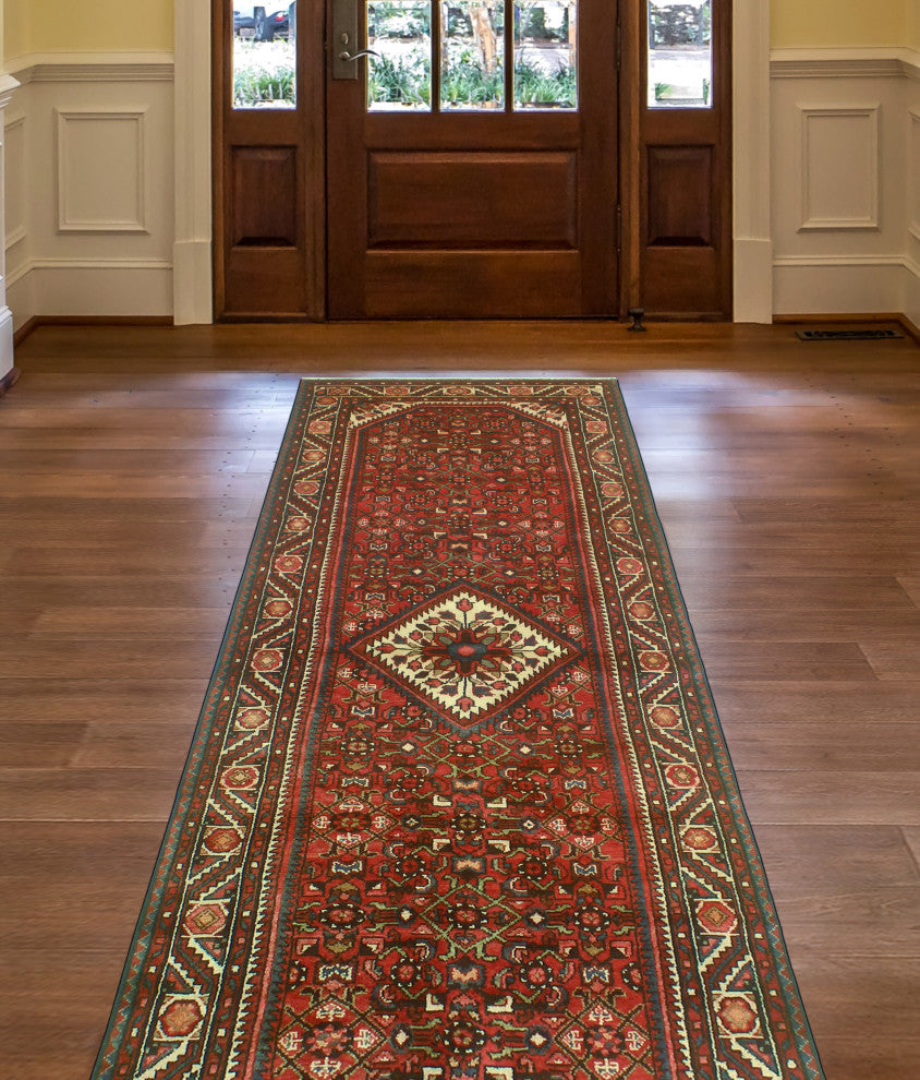 Fine Vintage Distressed Adrion Red/Ivory Runner, 3'9 x 10'4