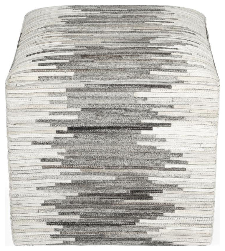 Victorian Hair on Hide Gray Ottoman, 5535148