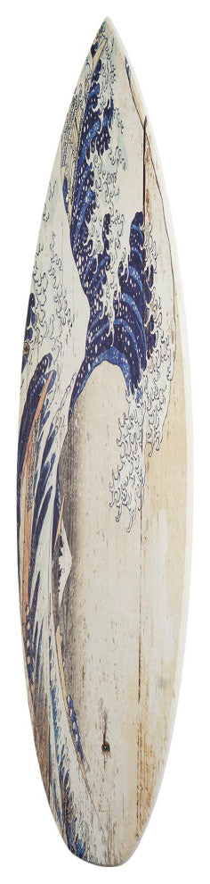 The Great Wave off Kanagawa Wood Surfboard Plaque Wall Sign, 60"x15"