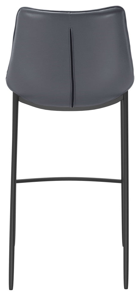 Bar Stool Chair Barstool, Set of 2, Faux Vinyl Leather, Steel, Gray, Black
