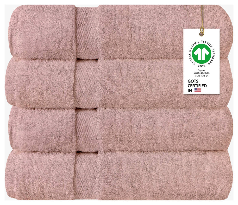 Organic Cotton 650 GSM Plush Feather Touch Quick Dry Bath Sheet, Rose Dust, Pack of 4