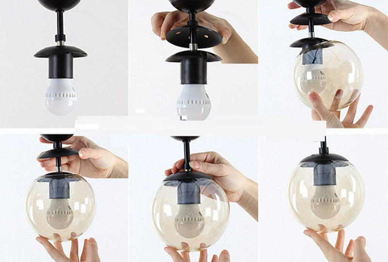 Ilbono | Nordic LED Pendant Light in the Shape of Glass Ball for Dining Room, Gold, Smoky Glass, Cool Light