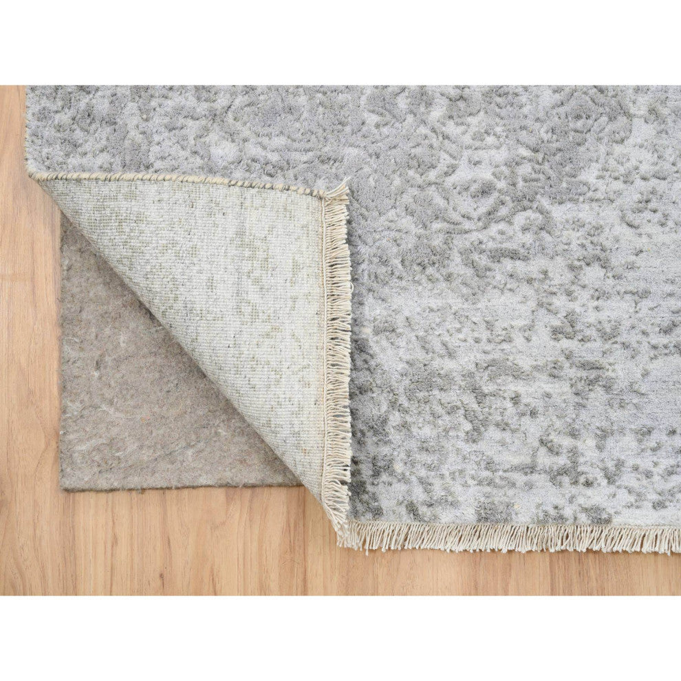 Gray Hand Knotted Broken Persian Design Wool and Silk XL Runner Rug, 2'7"x23'9"