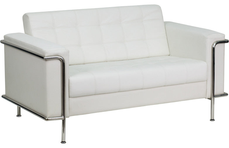 Lesley Series Melrose White LeatherSoft Loveseat with Encasing Frame