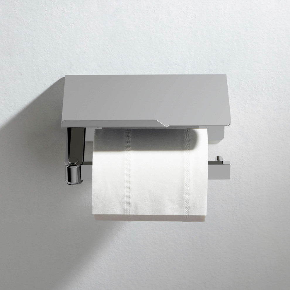 Deco Toilet Paper Holder With Shelf, Chrome