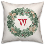 Christmas Wreath Monogram W 18x18 Spun Poly Pillow
