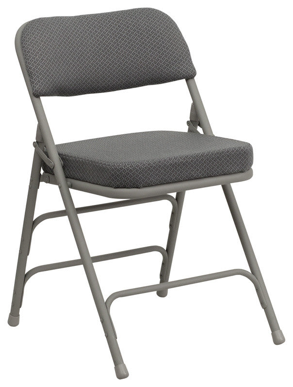 Premium Curved Triple Braced Gray Fabric Metal Folding Chair