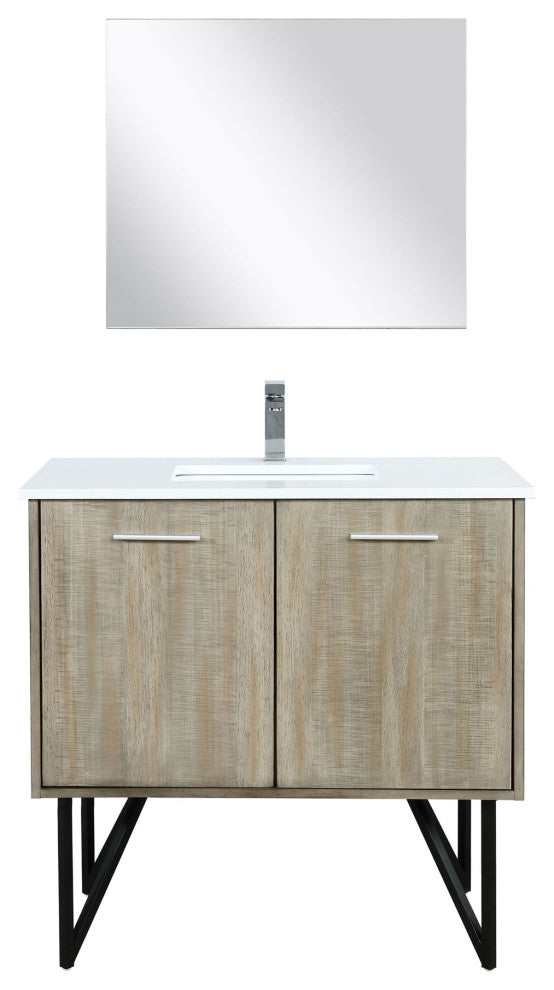 36" Bathroom Vanity, Monte Chrome Faucet Set, and 28" Frameless Mirror