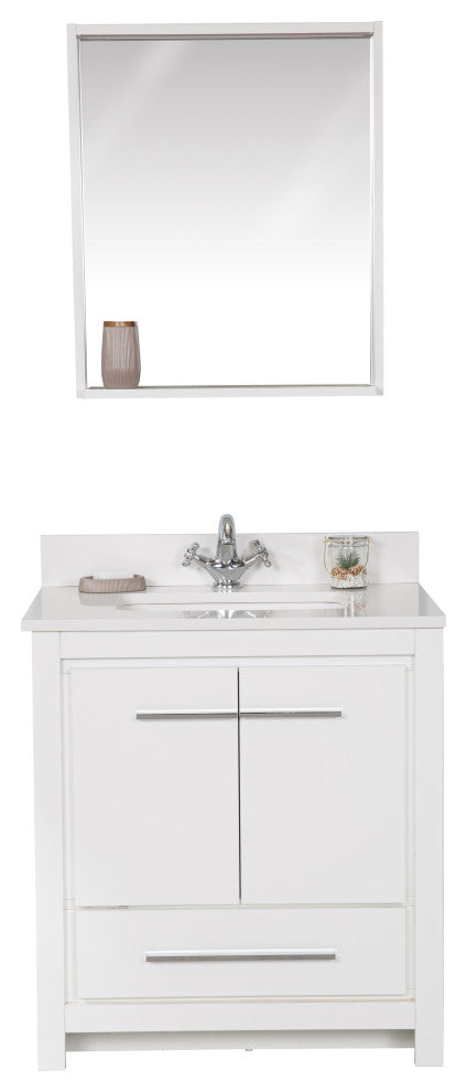 Mila Collection 30" Bathroom Vanity With Sink, Mirror, Countertop, Snow White