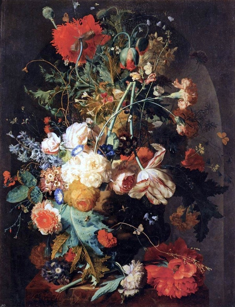 Jan Van Huysum Vase of Flowers in a Niche, 21"x28" Wall Decal