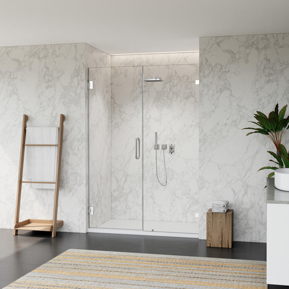 Roisin Frameless Hinged Shower Door, Clear Glass, Polished Chrome, 52"wx74"h