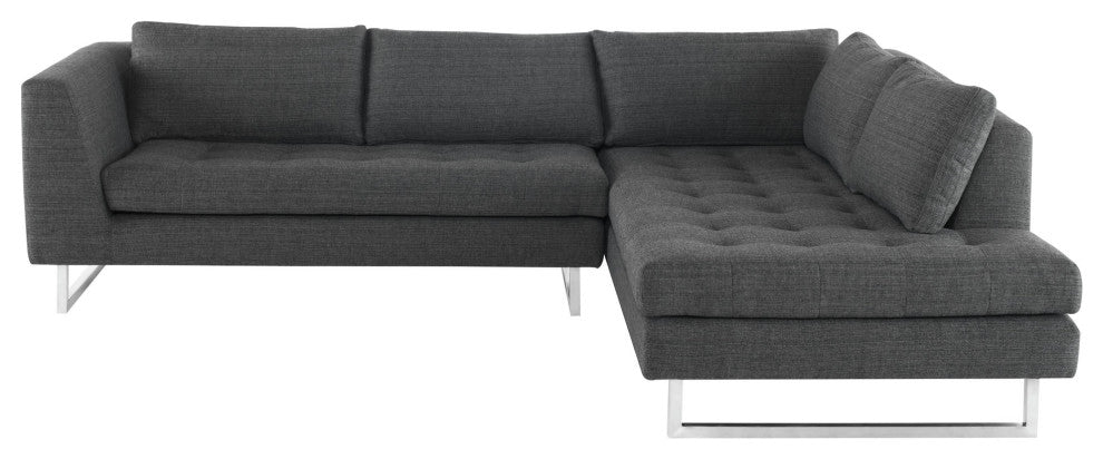 Janis Sectional Sofa Right Hand Facing in Dark Grey Wool Tweed by Nuevo