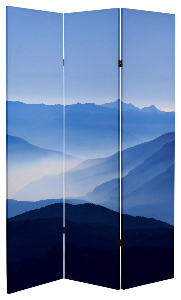 6' Tall Double Sided Misty Mountain Canvas Room Divider