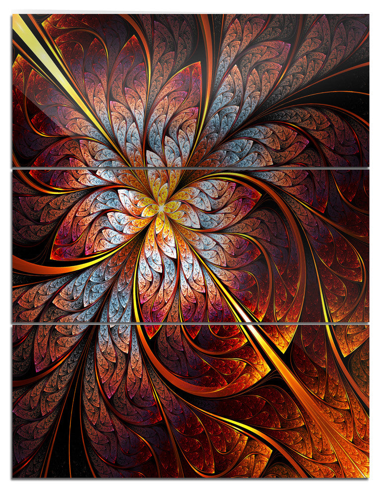"Fractal Flower Red and Blue" Digital Metal Wall Art, 3 Panels, 28"x36"
