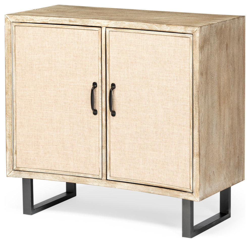 Bellefontaine Natural Fir Veneer And Black Metal Frame Accent Cabinet