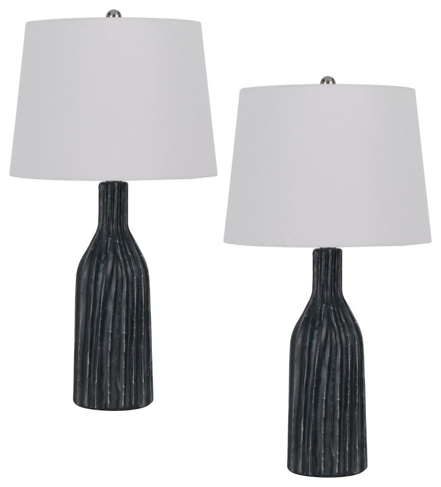 Benzara BM282182 25" Set of 2 Artisanal Ceramic Accent Table Lamp Fluted, Black