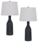 Benzara BM282182 25" Set of 2 Artisanal Ceramic Accent Table Lamp Fluted, Black