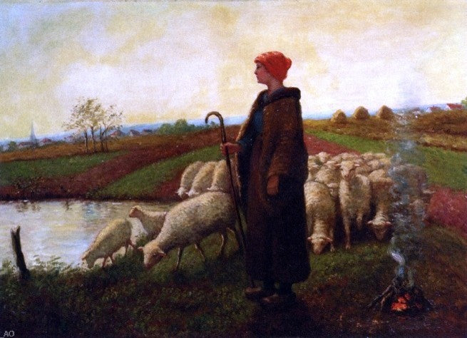 Aime Perret A Shepherdess with her Flock, 18"x27" Gallery Wrapped Canvas