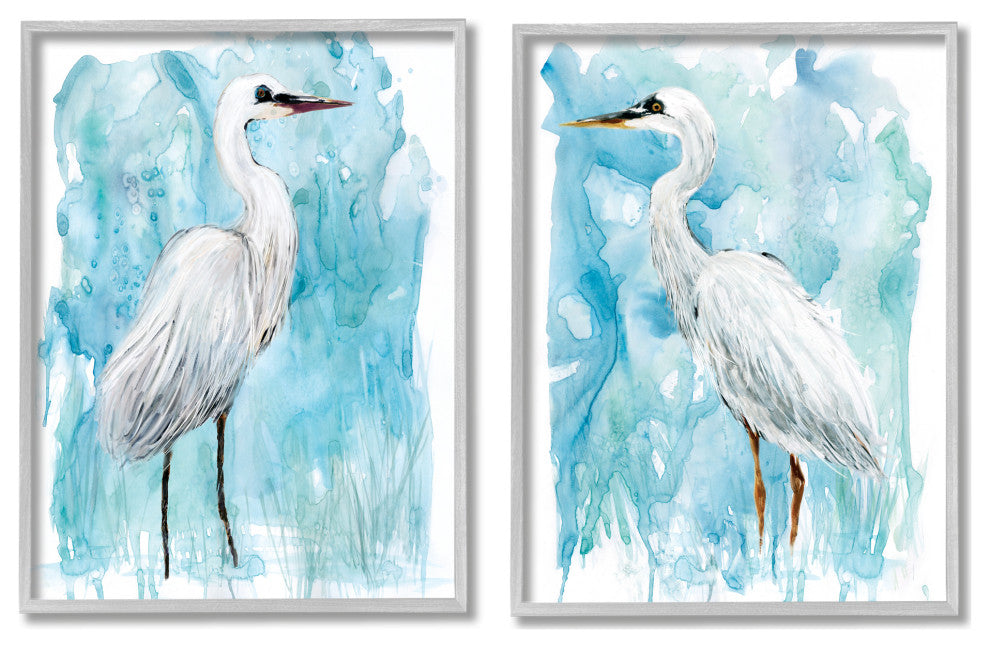 Nautical Crane Pair White Beach Birds Blue Sky,24 x 30