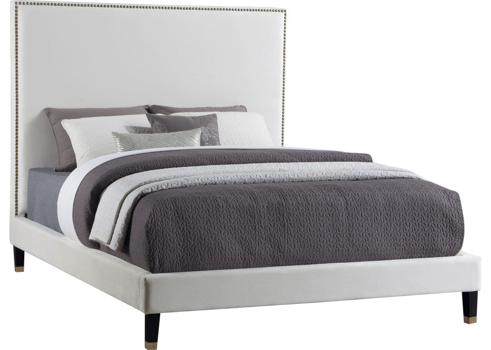 Harlie Velvet Upholstered Bed, Cream, Full