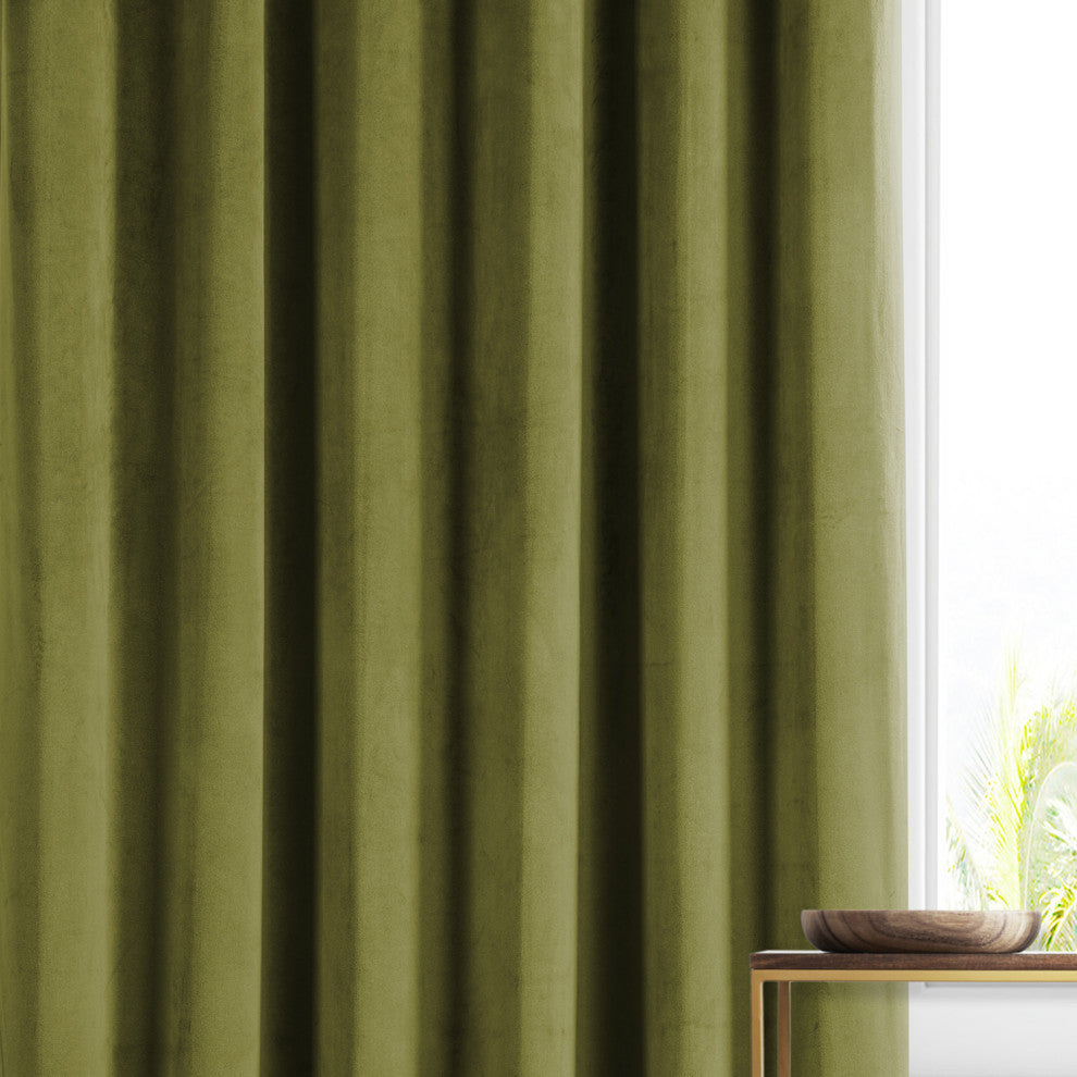 Signature Plush Velvet Blackout Curtain Single Panel, Jalapeno Green, 50wx96l