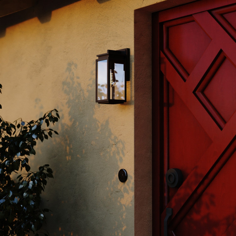 Uptown 1-Light Matte Black Transitional Outdoor Wall Lantern Clear Glass, 5"wx12.5"hx6"d