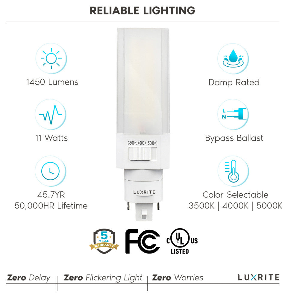 Luxrite Horizontal PL LED CFL Replacement 3 Color Selectable 6 Pack