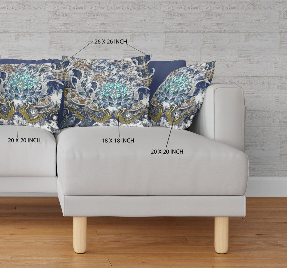 20" Blue White Flower Bloom Suede Throw Pillow