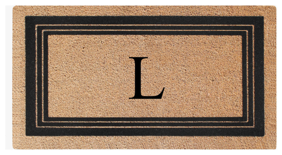 A1HC Natural Coir Monogrammed Triple Border Flock Durable Doormat, 18"x30", L