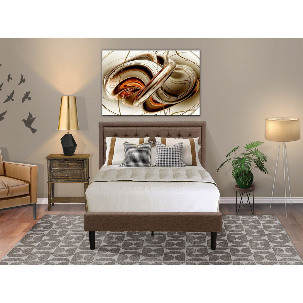 2Pc Bedroom Set, 1 Bed Frame Brown Padded, 1 Nightstand, Black Legs