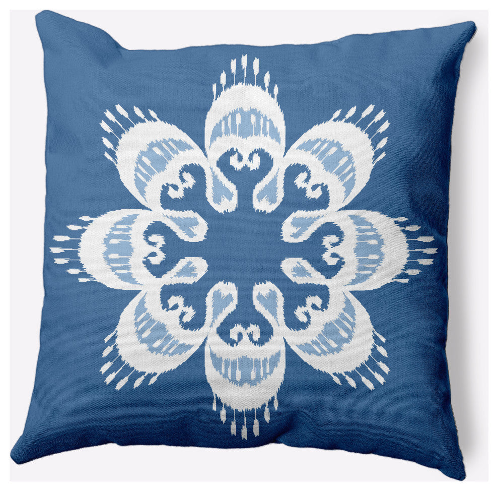 Ikat Mandala Decorative Throw Pillow, Mid Blue, 18x18"