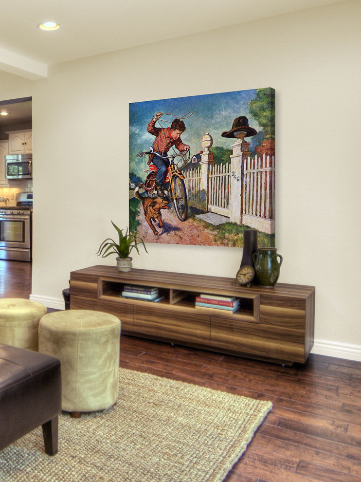 "Playing Cowboy" Painting Print on Canvas by Amos Sewell