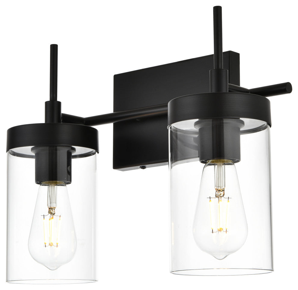 2 Light Black And Clear Bath Sconce