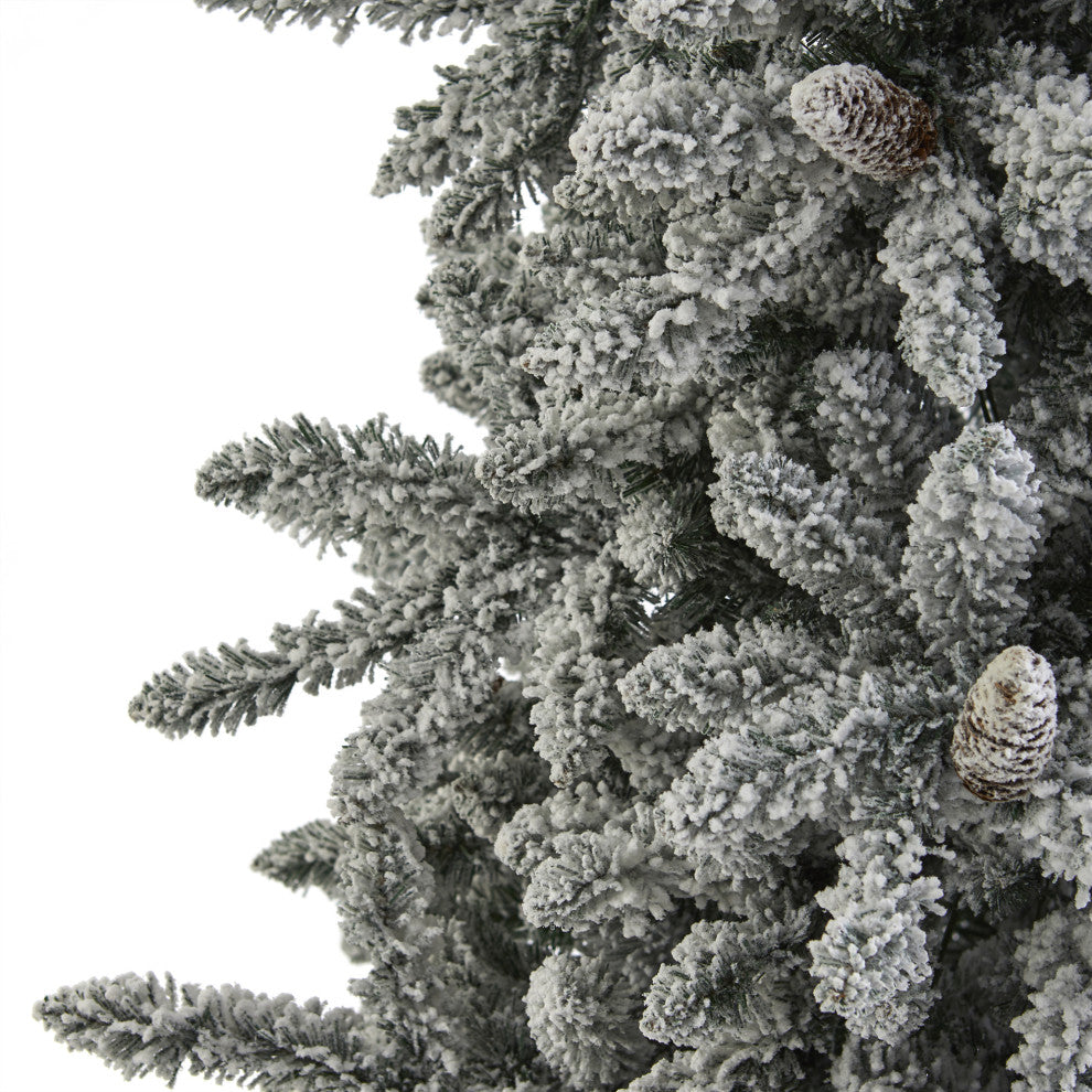 7.5ï¿½ Flocked Livingston Fir Christmas Tree/ Pine Cones/500 Clear Warm LED Lights
