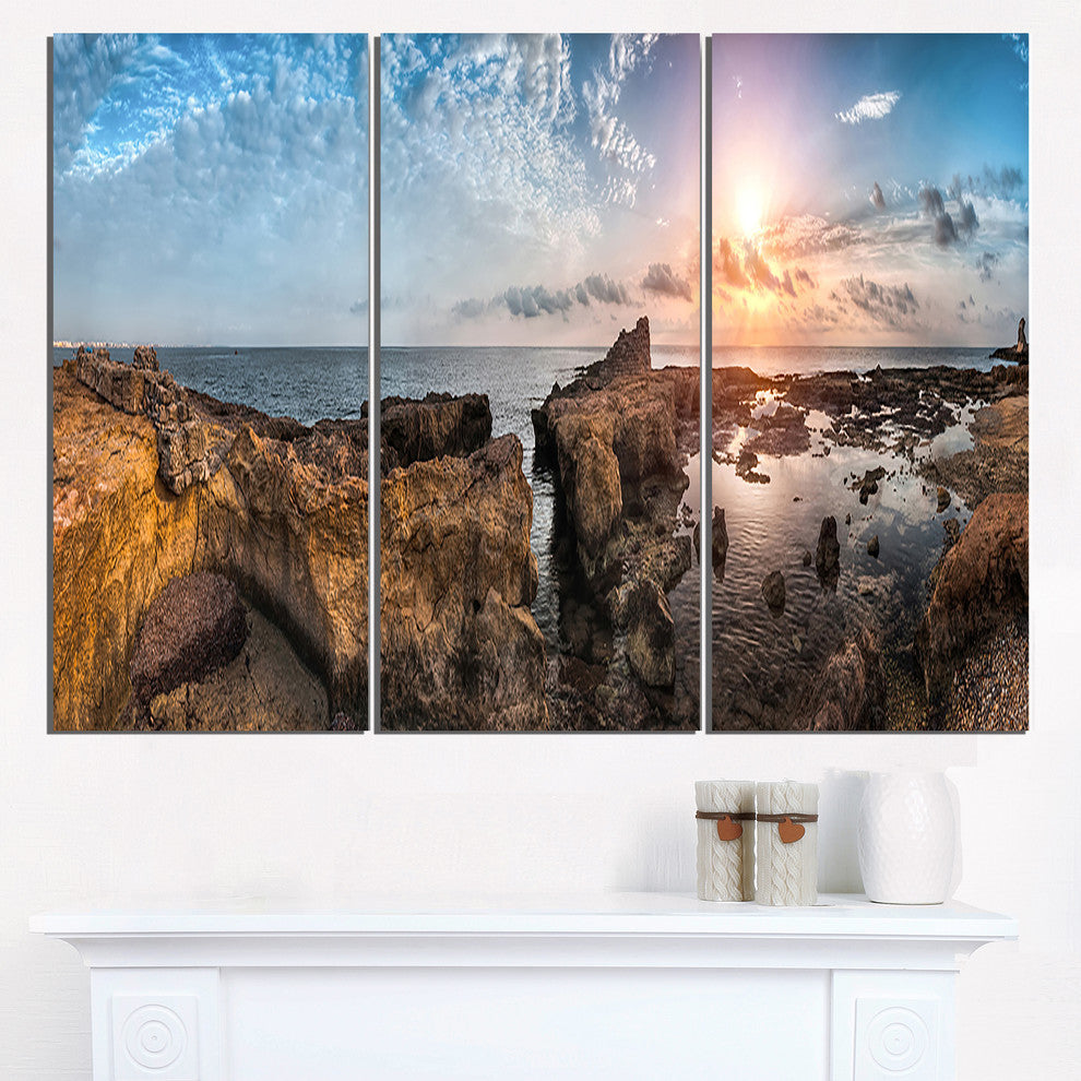 "Beach With Ancient Ruins Panorama" Metal Wall Art, 3 Panels, 36"x28"