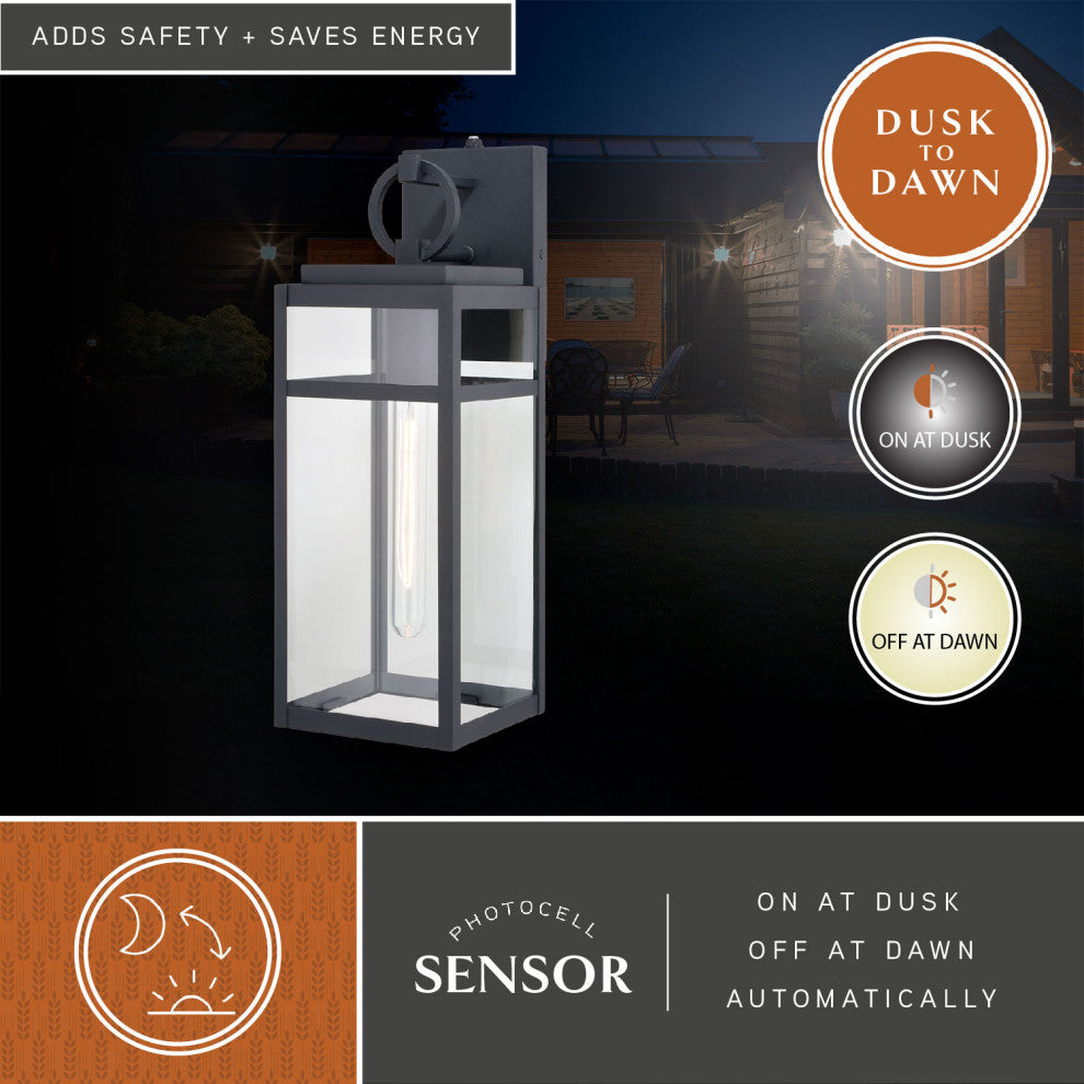 Hubbard 6-in 1 Light Dusk to Dawn Black Outdoor Wall Lantern Clear Glass Shade
