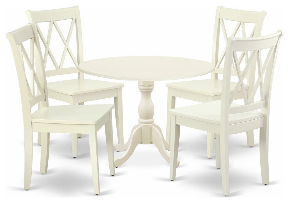 5 Pc Dinette Set S, 1 Drop Leaves Table, 4 Linen White Chairs, Linen White