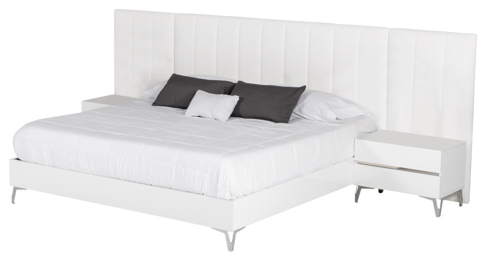 Nova Domus Angela Italian White Eco Leather Bed, Nightstands and Wings, Queen