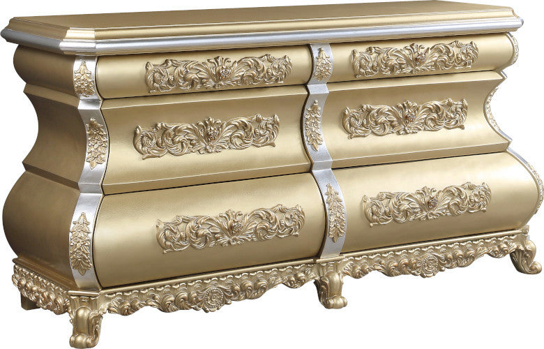 Acme Seville 6 Drawer Dresser Gold Finish